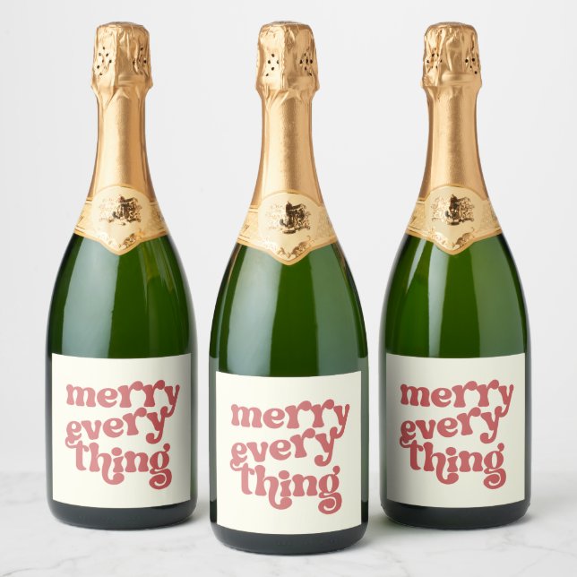 Merry Every Thing Typography Holiday Sparkling Wine Label (Bottles)