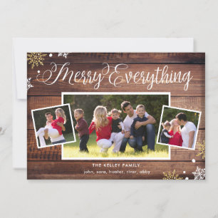 Merry Everything-3 Photo Dark Wood Holiday Card