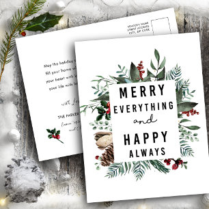 Merry Everything and Happy Always   Floral Foliage Holiday Postcard