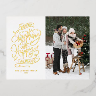 Merry Everything and Happy Always Lettering Photo Foil Holiday Postcard