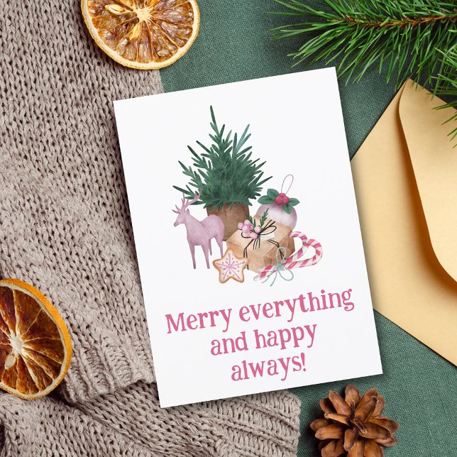 "Merry everything and happy always" pink simple Holiday Card (Creator Uploaded)