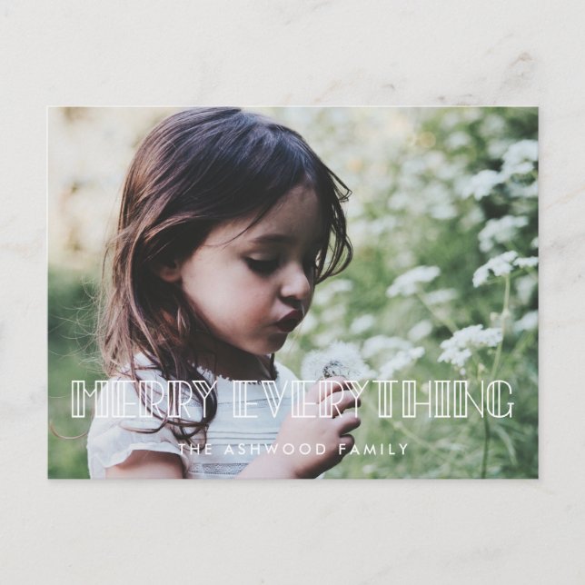 Merry everything Art deco script holiday photo Postcard (Front)