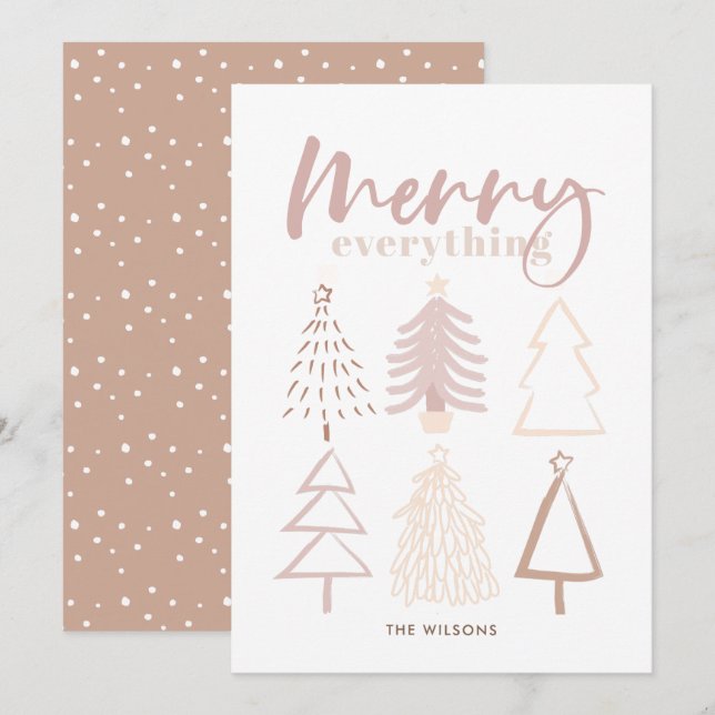 Merry Everything Boho Christmas Trees Holiday Card (Front/Back)