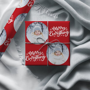 Merry Everything Calligraphy Red Photo Wrapping Paper