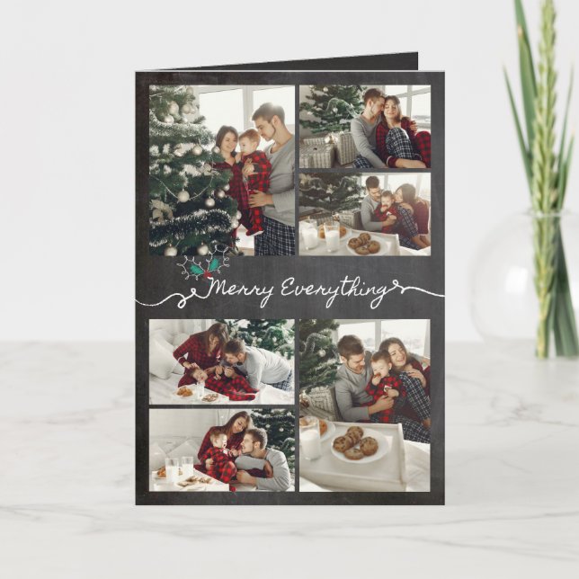 Merry Everything Chalkboard Mistletoes Christmas Holiday Card (Front)