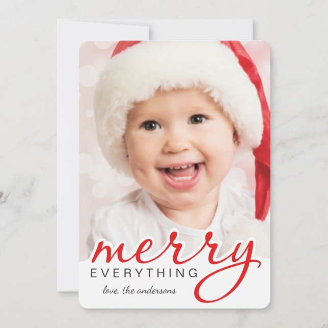 Merry Everything Christmas Bold Hand Script Photo Holiday Card (Front)
