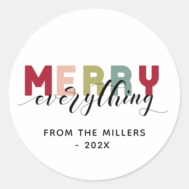 Merry Everything colourful personalized sticker (Front)