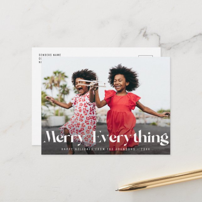 Merry everything | Elegant lettering christmas Postcard (Front/Back In Situ)