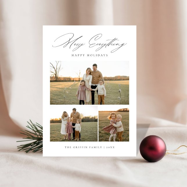 Merry Everything Family Rustic 3 Photo Christmas Holiday Card (Creator Uploaded)