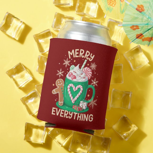 Merry Everything Gingerbread Coffee Latte Xmas Can Cooler (In Situ Summer)