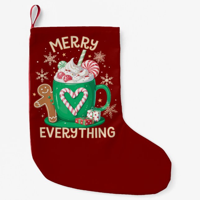 Merry Everything Gingerbread Coffee Latte Xmas Small Christmas Stocking (Front)