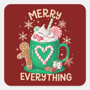 Merry Everything Gingerbread Coffee Latte Xmas Square Sticker