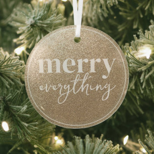 Merry Everything Golden Texture  Glass Ornament