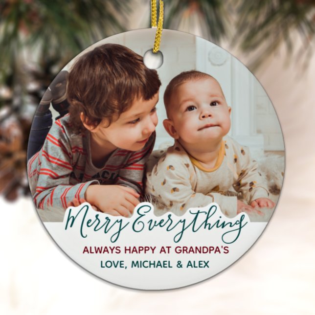 Merry Everything Grandparents Christmas Photo Ceramic Ornament (Creator Uploaded)