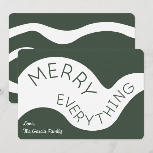 Merry Everything Green Typography Abstract Curves Holiday Card