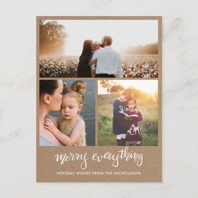 Merry Everything Handwritten | Kraft Paper Photo Holiday Postcard (Front)