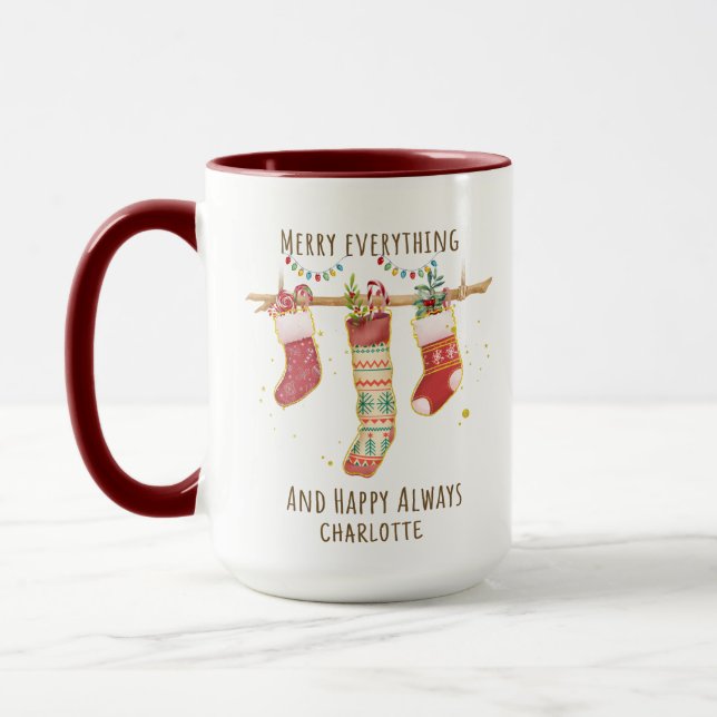 Merry Everything Happy Always Christmas Stockings Mug (Left)