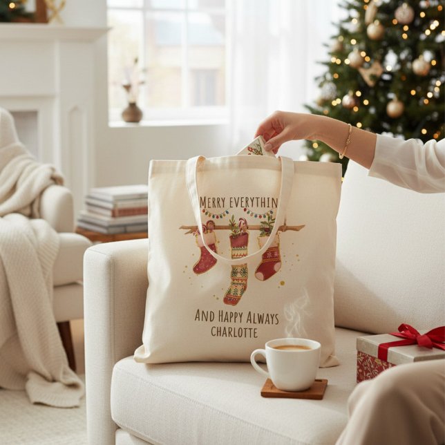 Merry Everything Happy Always Christmas Stockings Tote Bag (Creator Uploaded)