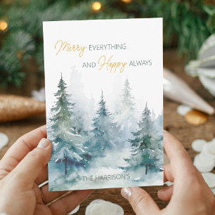 Merry Everything Happy Always Winter Trees Flat Holiday Card