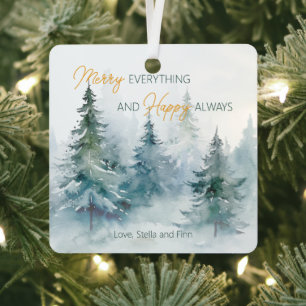 Merry Everything Happy Always Winter Trees Metal Ornament
