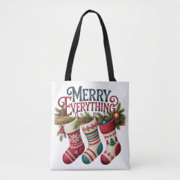 Merry Everything Knit Christmas Stockings Holiday Tote Bag