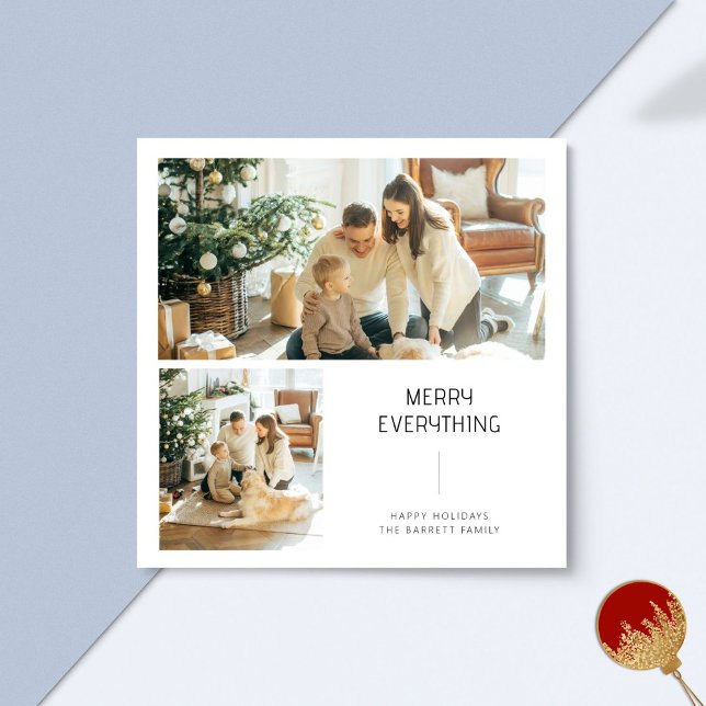 Merry Everything Minimal 2 Photo Family Christmas Holiday Card (Creator Uploaded)