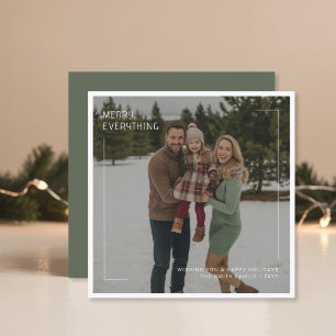 Merry Everything Modern Snowy Family Sage Green Ho Holiday Card