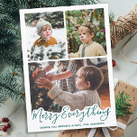 Merry Everything Personalized Modern 3 Photos  Holiday Card<br><div class="desc">Introducing our holiday cards, perfect for spreading cheer and joy this holiday season! Our simple and modern design features the phrase "Merry Everything Happy Always" in a bold and festive font. The card is designed to showcase a family picture, making it a great way to share your holiday greetings with...</div>