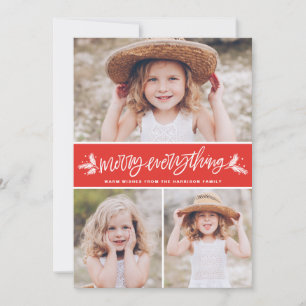 Merry Everything Pine Branches Red Photo Collage Holiday Card
