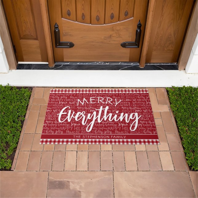 Merry Everything Red Festive Christmas Words Doormat (Outdoor)
