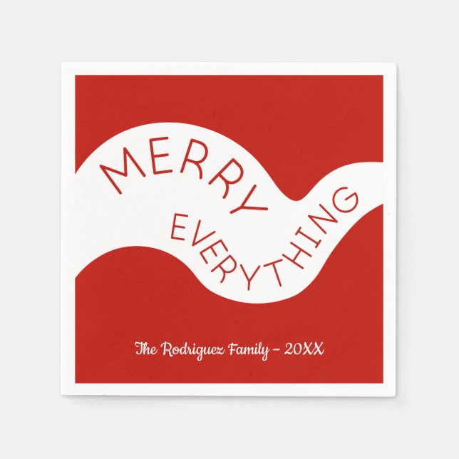 Merry Everything Red White Curve Holiday Party Napkin (Front)