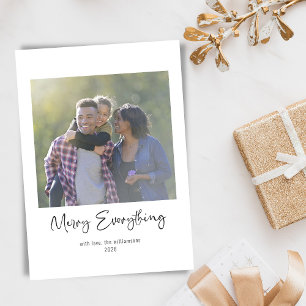 Merry Everything Script Family Photo Blue Holiday  Card