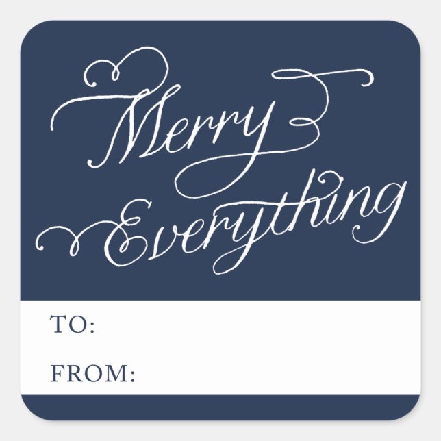 MERRY EVERYTHING SCRIPT | HOLIDAY PHOTO CARD SQUARE STICKER (Front)