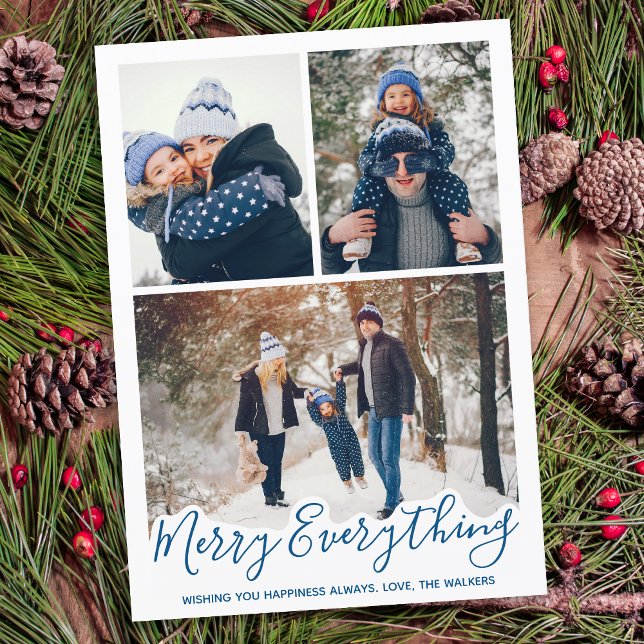 Merry Everything Simple Blue Family Photo Holiday Card (Creator Uploaded)