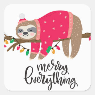 Merry Everything   Sleepy Sloth Square Sticker