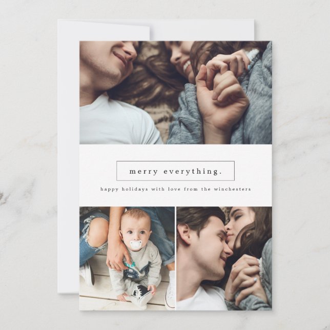 Merry Everything Three Photo Collage Holiday Card (Front)