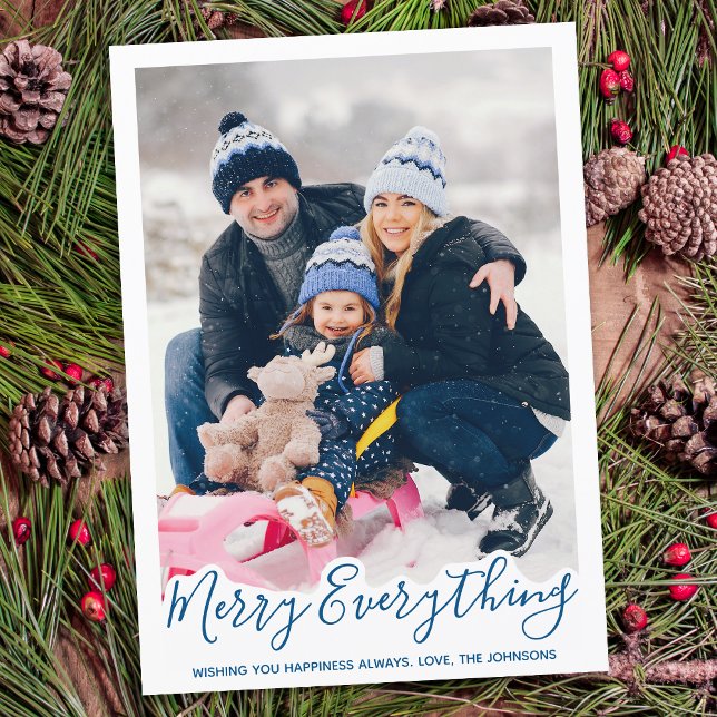 Merry Everything Trendy Red Family Photo Holiday Card (Creator Uploaded)