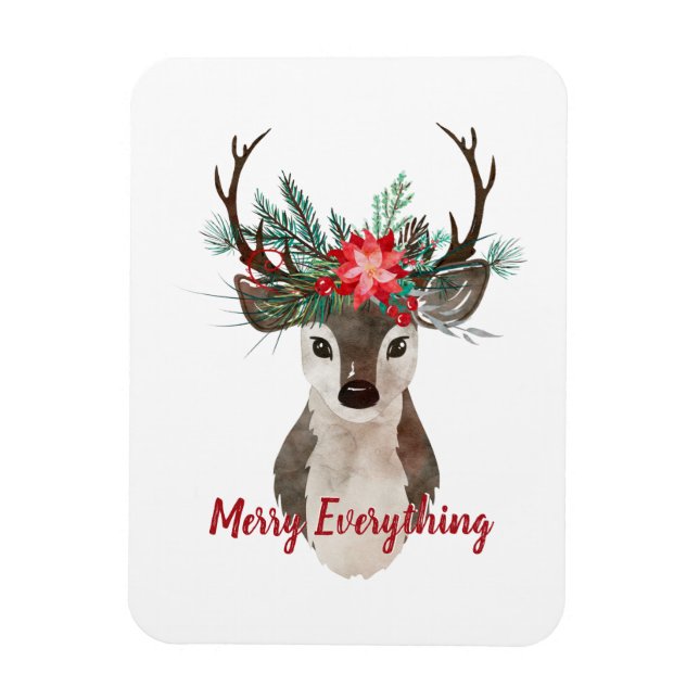 Merry Everything Watercolor Deer Antler Bouquet Magnet (Vertical)