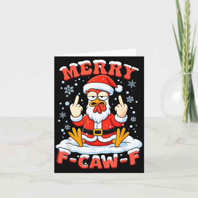 Merry F-caw-f Chicken Christmas Funny Rooster Men  Card (Front)