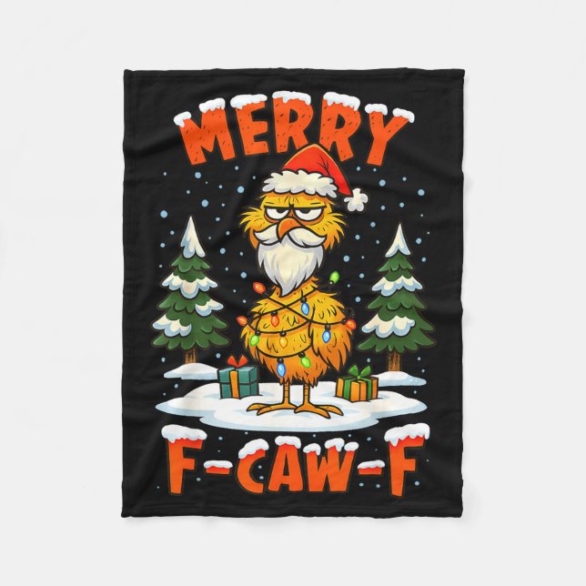 Merry F-caw-f Chicken Christmas Funny Rooster Men  Fleece Blanket (Front)