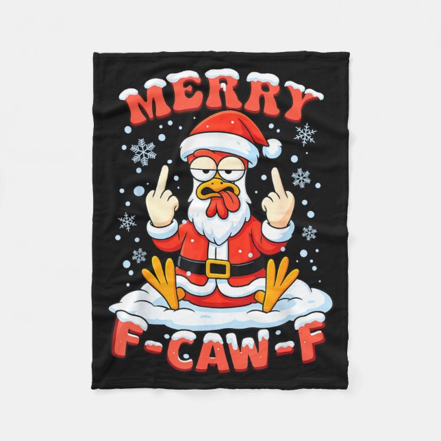 Merry F-caw-f Chicken Christmas Funny Rooster Men  Fleece Blanket (Front)