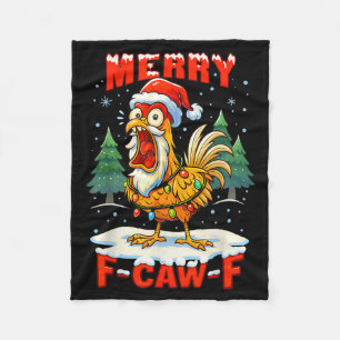Merry F-caw-f Chicken Christmas Funny Rooster Men Fleece Blanket