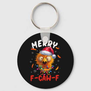 Merry F-caw-f Christmas Chicken Xmas Lights Rooste Keychain