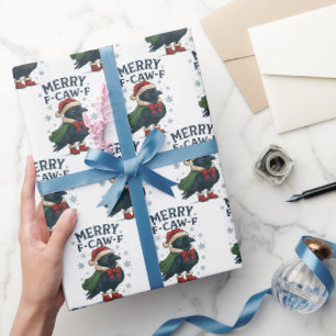 Merry F-CAW-F Christmas Raven Xmas Santa hat F-CAW Wrapping Paper