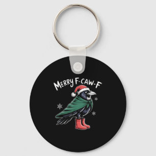 Merry F-caw-f Crow, Black Bird Christmas, Christma Keychain