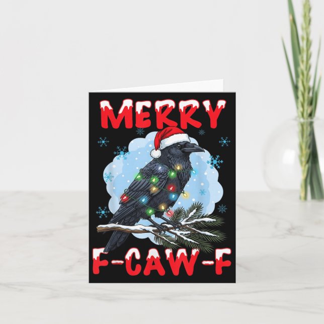 Merry F-caw-f Crow Christmas Snowflake Xmas Lights Card (Front)