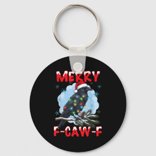 Merry F-caw-f Crow Christmas Snowflake Xmas Lights Keychain