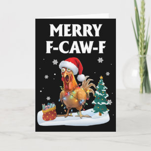 Merry F-caw-f Funny Chicken Santa Rooster Christma Card