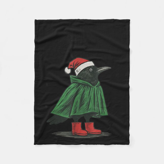 Merry F-caw-f Funny Christmas Black Crow Merry Xma Fleece Blanket (Front)