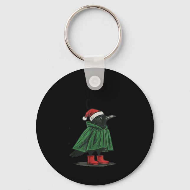 Merry F-caw-f Funny Christmas Black Crow Merry Xma Keychain (Front)
